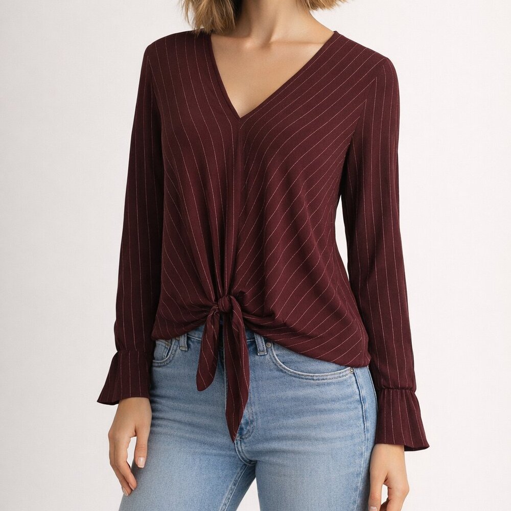 Juicy Couture Purple & Silver Bell Sleeve V Neck Casual Womens Size Large Blouse